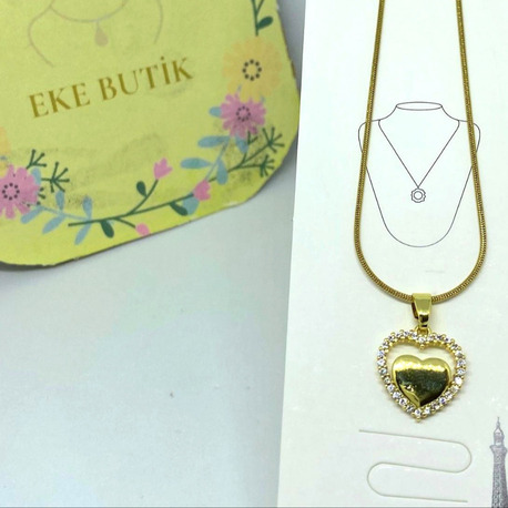 Çelik Taşlı Kalp Kolye Gold