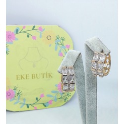 Vip Baget 2 Sıralı Halka Küpe Rose Gold