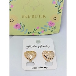 Çelik Kalp Küpe Rose Gold Çivili