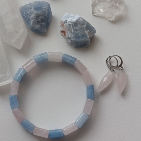Okyanusun Kalbi Pembe Kuvars & Aquamarine Bileklik 