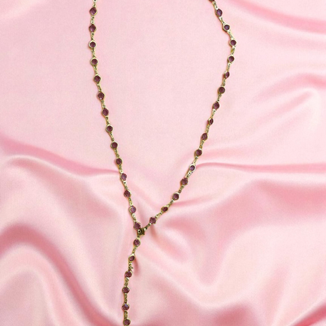 Pembe Taşlı Gold Y Kolye