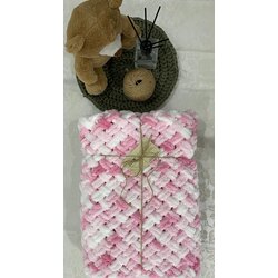 Alize puffy battaniye pembe-beyaz hasır modeli 