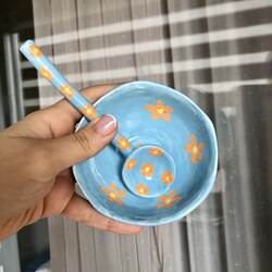 Mavi çiçekli kase takım