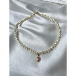 İncili pembe taşlı prenses kolye 