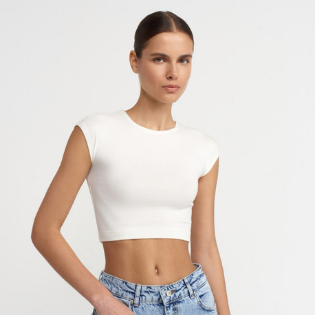 Dilvin modal pamuklu T - Shirt - Ekru