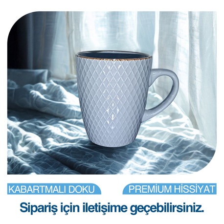 Gri - gold renkli kabartmalı desen, kupa bardak