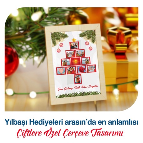Yılbaşı Çiftlere Özel Çerçeve Tasarımı - Beyaz Çerçeve