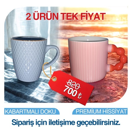 2 ÜRÜN TEK FİYAT - Gri - Gold çift renk  ve Pembe gövdeli turuncu saplı kupa bardak