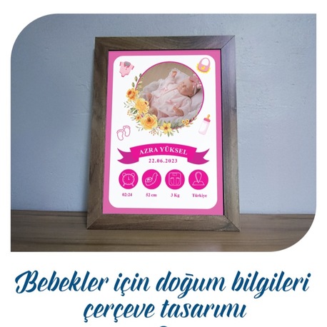 Bebekler İçin Doğum Bilgileri Çerçeve Tasarımı - Kız Bebek İçin