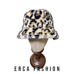 Leopar Desenli Peluş Vizon Bucket Şapka