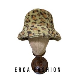 Leopar Peluş Haki Renk Şapka