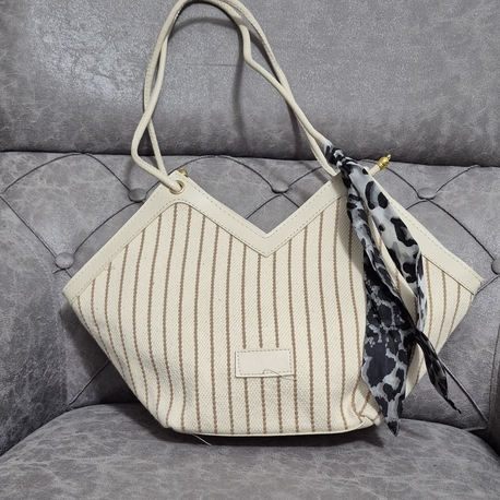 beach bag Krem Kahve çizgi desen