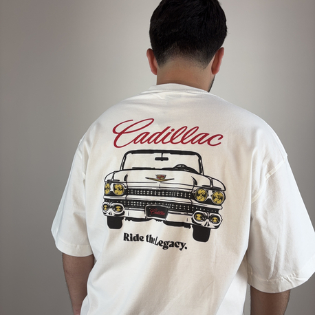 RSP-Beyaz Cadillac Baskılı Tişört 