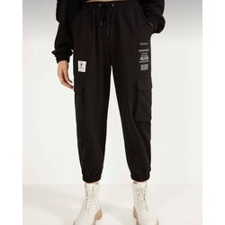 kadın siyah jogging fit kargo pantolon