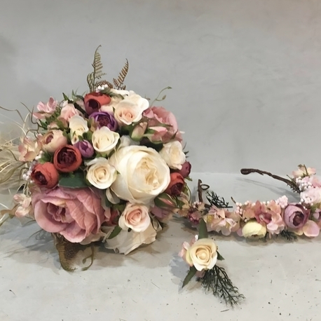 Personalisierter Brautstrauß+Ansteckblume+Brautkrone | EW-292893