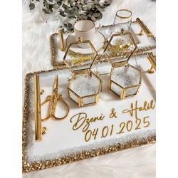 Epoxid-Modell Verlobungs- und Heiratsantrags-Tablett-Set mit Steinoptik | EW-292996