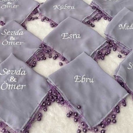 20 Stück personalisierte Halay-Taschentücher aus Chiffonstoff mit Pailletten | EW-292928