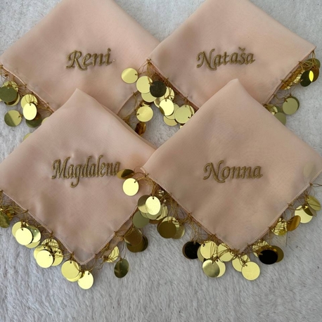 20 Stück personalisierte Halay-Taschentücher aus Chiffonstoff mit Pailletten | EW-292871