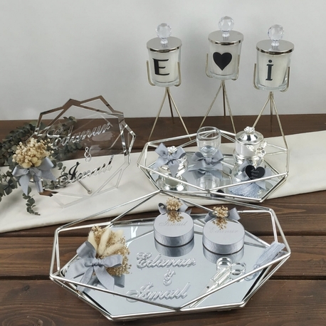 Spiegelmodell Verlobungs-Tablett Set + Kerzenhalter + Namensschild 3tlg | EW-292748