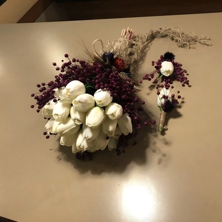 Personalisierter Brautstrauß+Ansteckblume+Brautkrone | EW-292897