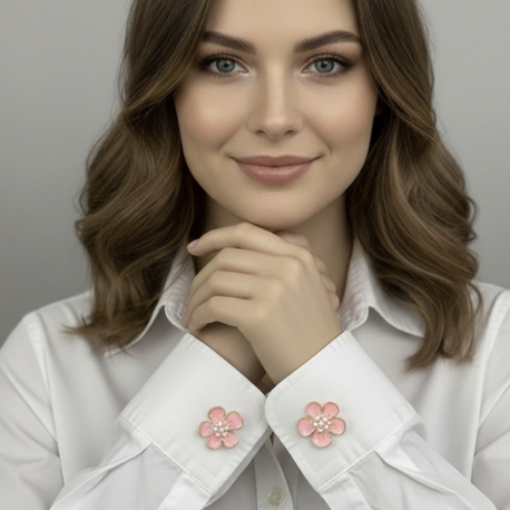 PEMBE ÇİÇEKLİ KOL DÜĞMELERİ