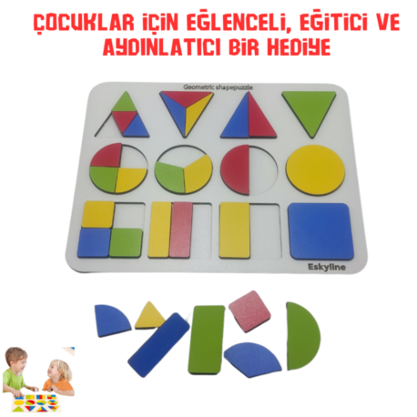  Bultak Zeka Oyunu- Renkli Geometrik Şekiller- Ahşap Eğitici Yap Boz  Montessori