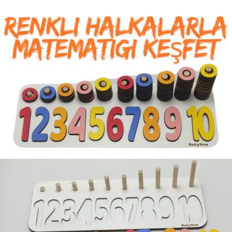 Renkli Ahşap Sayılar: Halkalarla Eğlenceli Öğrenme Bul-Tak