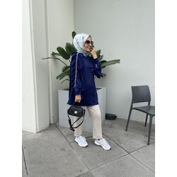 Özel taşlı fırfır tunik lacivert 