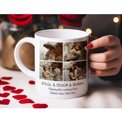 Sevgililer Günü Hediyesi 4 Fotoğraflı Kolaj Kişiye Özel Kupa Baskısı 