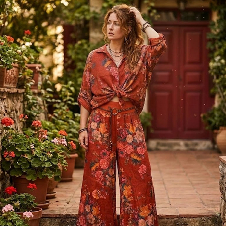 Desenli keten pantalon