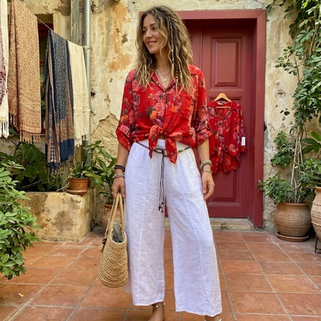 Beyaz keten pantalon