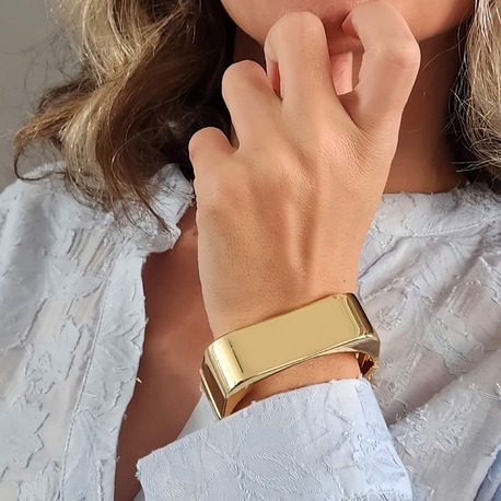 Dikdörtgen Köşeli Gold Molted Kelepçe Çelik Bileklik - 1485