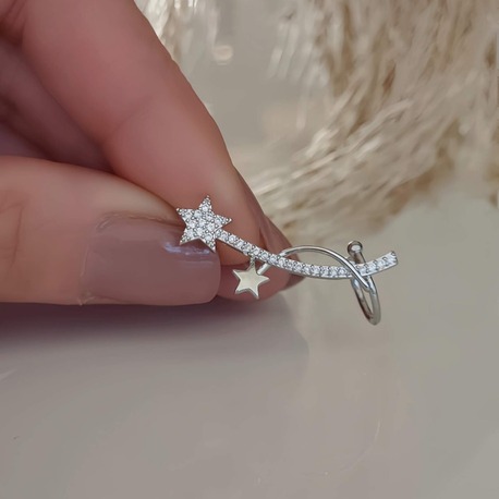 Yıldız Model Zirkon Taşlı Model Gümüş Renkli Kıkırdak Küpe Earcuff - 1329