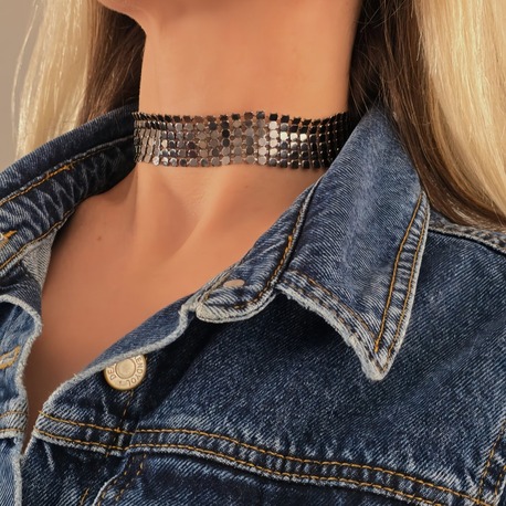 Arpa Pul Payet Zırh Metal Model Antrasit Choker Kolye - 1394