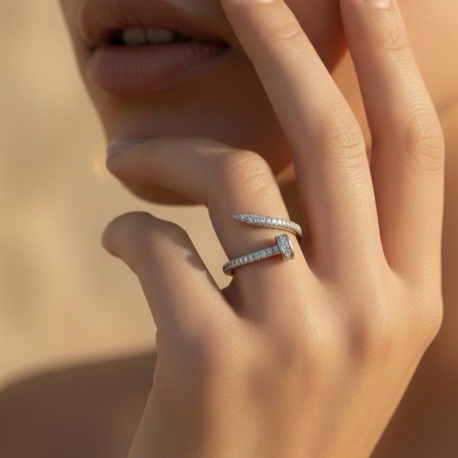 Ayarlanabilir Çivi Model Zirkon Taşlı Silver Renk Çelik Yüzük - 1757
