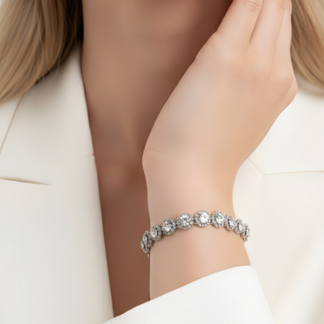 Çiçek Model Elmas Görünümlü Silver Renk Bileklik - 1800