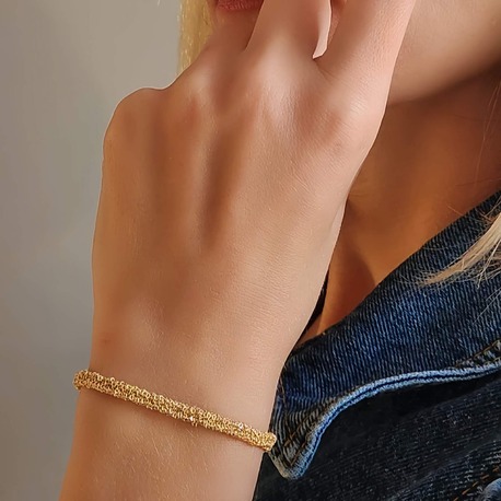 Zincir Dokuma Kordon El Yapımı Otantik Altın Kaplama Gold Renkli Bileklik - 1342