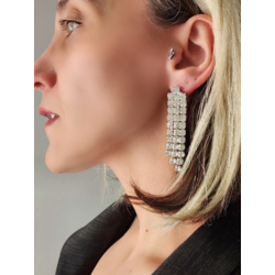 Taşlı Sallantılı Silver Renk Küpe - 1111