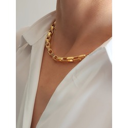 Kare Halkalı Unisex Gold Çelik Kolye