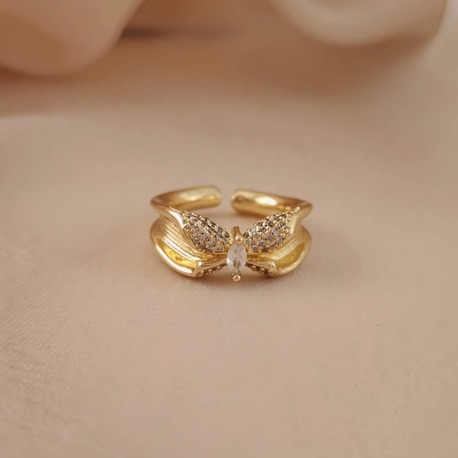 Kelebek Model Zirkon Taşlı Ayarlanabilir Silver Gold ve Gümüş Renkli Yüzük - 1672
