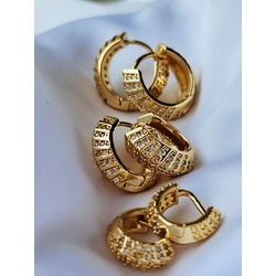 6'lı Oval Minimalist Hoop Zirkon Taşlı Altın Kaplama Gold Renk Küpe Seti - 1274