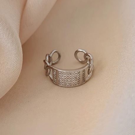 Gurmet Zincir Model Zirkon Taşlı Ayarlanabilir Silver Gümüş Renk Yüzük- 16202