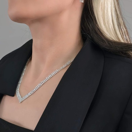 Kristal Taşlı Su Yolu Model Yılbaşı - Abiye - Düğün -Event Kolye Küpe Set- 1440
