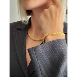 Zırh Örgü Model Çelik Zincir Dokuma Altın Kaplama Kolye Bileklik Set - 877