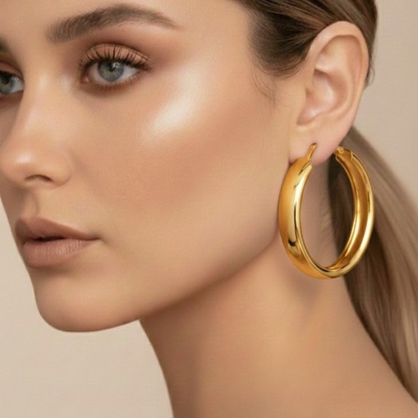 Halka Model Gold Renk Çelik Küpe 5cm - 1779