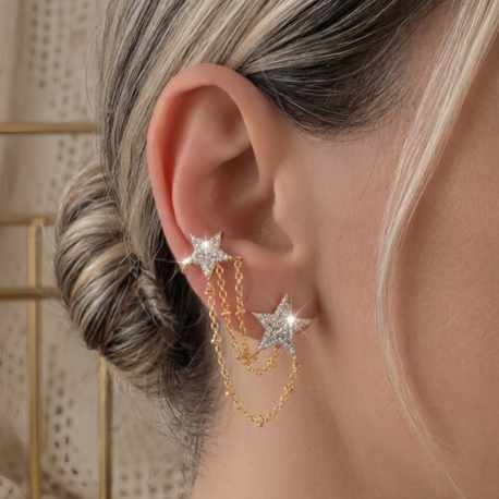 Yıldız Model Zirkon Taşlı Ear Cuff Kıkırdak Küpesi- 1839