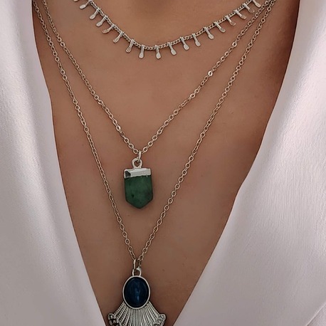 Üçlü Arpa Çiçek Model Silver Gümüş Renk Kolye - 1704