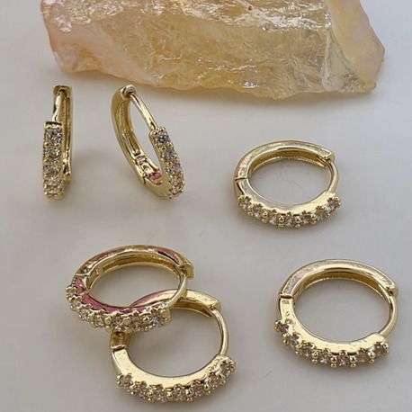6'lı Zirkon Taşlı Gold Renk Küpe Seti 1cm- 1809