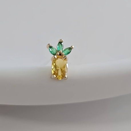 Ananas Model Kıkırdak Piercing Tragus Helix Altın Kaplama Gold Renk Küpe - 1369