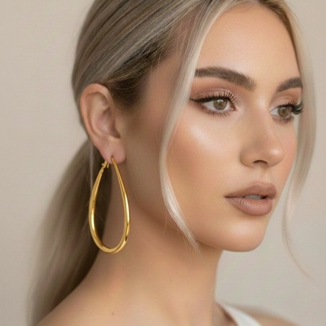 Damla Model Halka Gold Renk Çelik Küpe 6cm- 1773